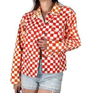 Vintage Bill Blass Reworked Hand Painted Checkerboard Denim Jacket Unisex 1980s